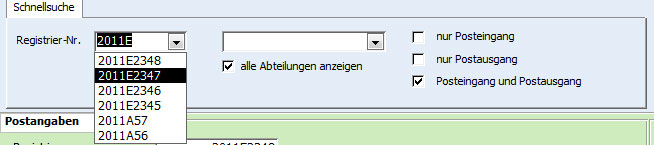 Postbuch Plus - Posteingangsbuch, Postausgangsbuch f�r Verwaltungen, �mter und Beh�rden - Schnellsuche Posteingang / Postausgang -
