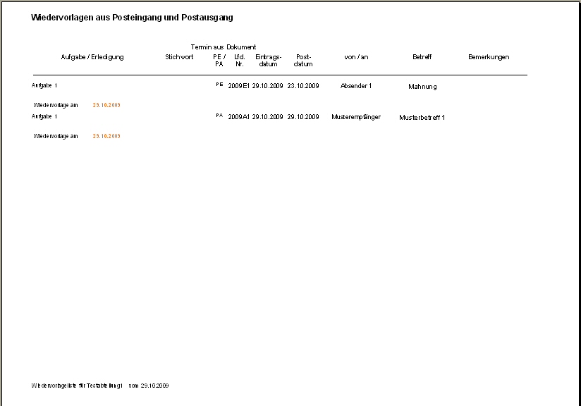 Postbuch Plus - Posteingangsbuch, Postausgangsbuch f�r Verwaltungen, �mter und Beh�rden -  Posteingang / Postausgang "Termine / Status" -